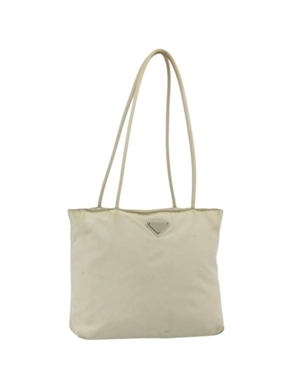 PRADA Tote Bag Nylon Beige Silver